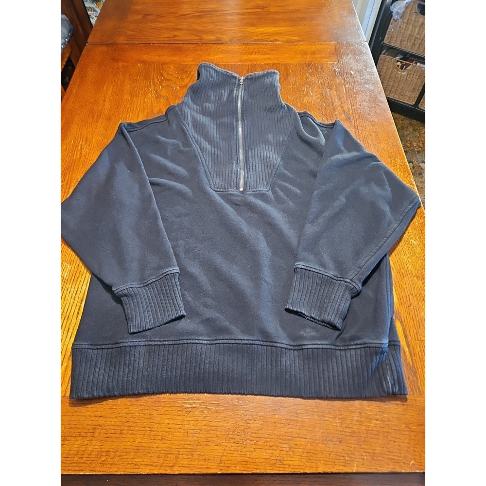 Aerie Down to Earth QuarterZip Sweatshirt Black Oversized Women Size Med. (A910)